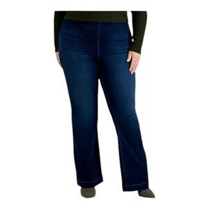 INC International Concepts Plus Size Pull On Flare Leg Jeans Cranberry Wash 14W